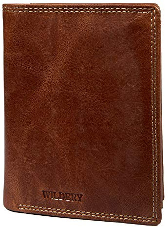 Wildery® Geldbörse für Herren aus Leder mit RFID Schutz im Hochformat in Braun | Geldbeutel | Portmonee | Portemonnaie /#WI108C