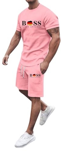 Men's Short Sleeve Shirt and Shorts Set 2 Piece Outfits Fashion Summer Tracksuit Casual Loose Fit Athletic Sports Sweatsuit Lounge Sets Sportswear Jogging Suit for Gym Exercise Fitness Running