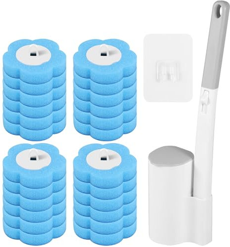 24Pcs Disposable Toilet Brush Refill Pads Deep Cleaning Toilet Brush Refill Toilet Pad Cleaners with Cleaning Fluid 3 Layer Throwable Toilets Brushs Head Scented Toilets Brushs Disposable with handle