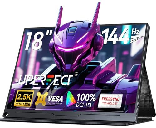 UPERFECT Écran Portable 18 Pouces 2.5K 144Hz - Format 16:10, 100% DCI-P3, Grand Moniteur Mobile 2560x1600 avec Housse de Protection pour Laptop/PC/Console, HDMI/USB-C, VESA, Léger & Transportable