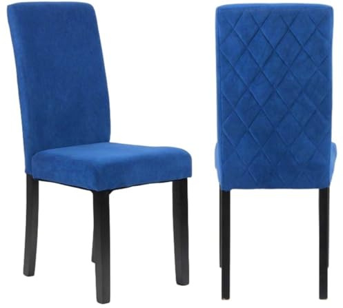 MILLIES DESIGN Set of 2 ISABELLA Luxury Velvet Dining Chairs, Luxury Velvet Chairs Diamons stiching back panel, wooden legs (BLUE VELVET)