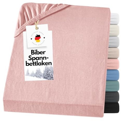 Carpe Sonno Biber Spannbettlaken 90x200 cm Winter – Altrosa Steg 15 – 25 cm | Warmes Flanell-Bettlaken aus 100 % Baumwolle mit Gummizug | für Matratzen mit 15–25 cm Steghöhe | Made in Germany