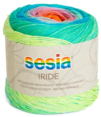 100% Bio-Baumwolle, Multicolor Garn, 125 g, 450 m, Nadeln 2.5-3, Sesia Iride, Fantasiegarn zum Stricken und Häkeln (1, Mehrfarbig - 4629)