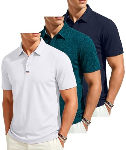 ZITY 3 Pack Polo Shirts for Men Work Golf Sport Shirt Short Sleeve Casual Lightweight Breathable 3 Button Classic T-Shirt 3XL