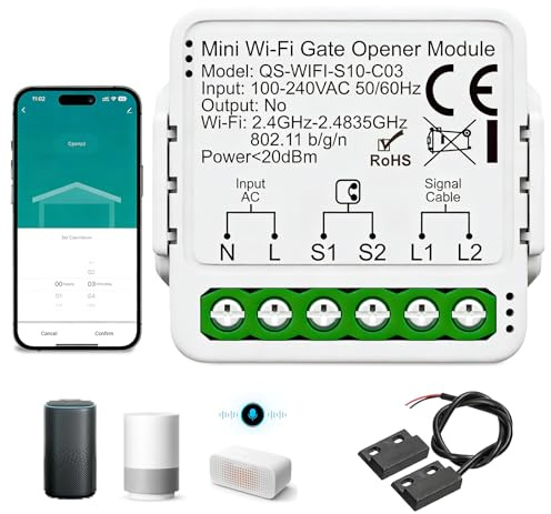 WLAN Garagentoröffner, Smart WLAN Garagentoröffner, Garagentorantrieb Per Handy APP & Sprachsteuerung, Timer, Türsensor, Kompatibel mit Alexa/Google Home