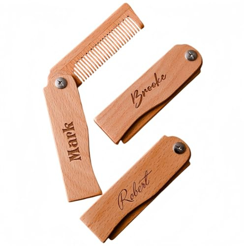 Personalisierte Bartkämme Aus Holz, Faltbare Haarkämme Mit Namensgravur Zur Bart- Und Haarpflege, Individuelle Geschenke Für Männer, Ehemänner Und Väter