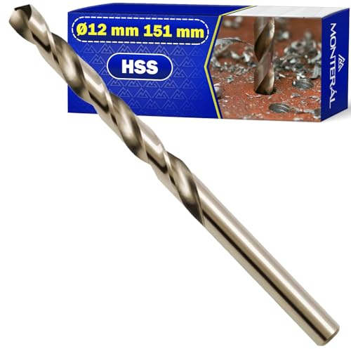 HSS Broca para Metal Duro Ø12mm 151mm en Acero Templado M35 con 5% Cobalto | Broca Metal Duro Puede Usarse para Hierro Acero Metales No Ferrosos - MONTERAL