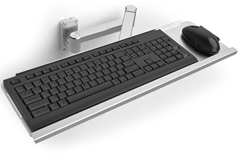WPBXQKWAY Keyboard Tray Wall Mount with Pole Option, Sit-Stand 24 Inch Pneumatic Spring Keyboard and Mouse Stand, Height Adjustable Typing Platform, Full Motion Swivel, Holds Up to 8KG