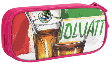 kkvhhyuo Federmäppchen mit Mexiko-Flagge und Tequila-Druck, großes Fassungsvermögen, Schreibwaren-Organizer, Federmäppchen, Büro, Make-up-Tasche, tragbare Stifttasche für Jungen und Mädchen, Schwarz