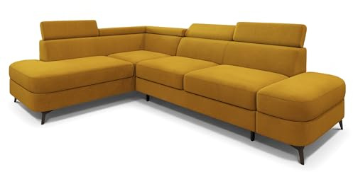 Masseno Ecksofa AVISE MV L-S mit Schlaffunktion L-Form, Klassisch Sofa mit Bettkasten, Wohnzimmersofa, Couch, Soffa, Bettsofa, Couchgarnitur - Gelb, MATT Velvet 48