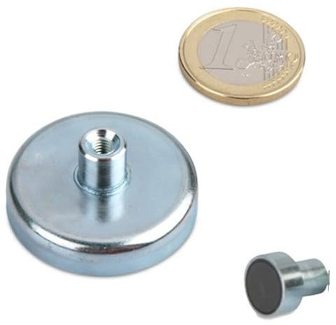 5 x Ferrit Flachgreifer Ø 40,0 mm x 8,0 mm mit Gewindebuchse M5 x 10 mm - hält 12,5 kg - 5 Stück - Topfmagnete mit Gewinde-Buchse (Innengewinde)