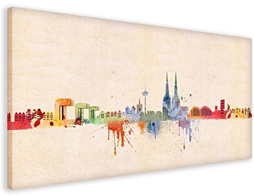 Kunstbruder Köln Koeln Kunstdruck auf Leinwand - Skyline Kölner DiChyk (div. Farben & Größen) Bild fertig auf Keilrahmen -direkt Aufhänger Gemälde Kunstbilder -Cologne, W (30x60 cm)