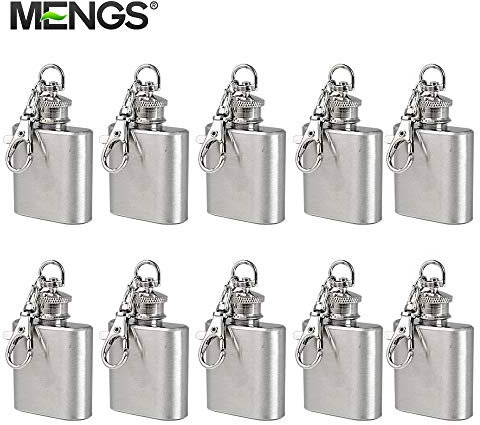 10X MENGS 1 Unze Flachmann mit Schlüsselanhänger für besonderen Anlässen(Hochzeit, Sport, Golf), hochglanzpoliertem Edelstahl, mini Whisky Liquor Vodka Alcohol Hip Flask