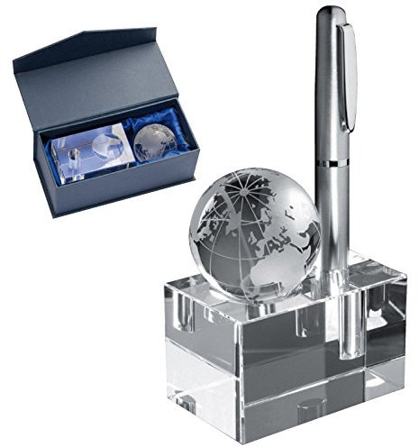 noTrash2003 Luxus für den Manager - Massiver Stiftehalter aus Glas mit Weltkugel als Geschenkidee