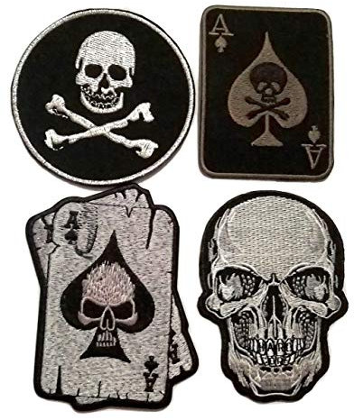 Iron on Aufnäher Patch Bügelbild Aufbügler Applikation Bestickt Sticker-Ei Set groß Biker Motorrad Skull Totenkopf Poker Ass Karten