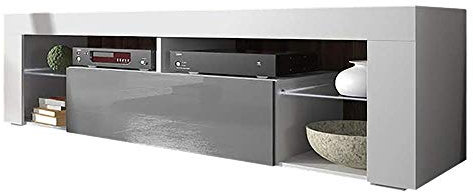 Selsey TV Schrank Board Sideboard Fernsehtisch Fernsehschrank 140 cm Stehend Weiß Grau Bianko