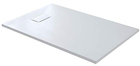Piatto Doccia Spessore 2.6 Cm In Resina Effetto Pietra Stone Ardesia Antiscivolo Filopavimento Riducibile Indistruttibile Arredo Bagno Con Griglia Di Copertura 80 x 120 x 2.6 Cm Bianco