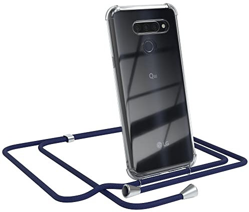 EAZY CASE Handykette kompatibel mit LG Q60 / LG K50 Handyhülle mit Umhängeband, Handykordel mit Schutzhülle, Silikonhülle, Hülle mit Band, Stylische Kette mit Hülle für Smartphone, Navy Blau