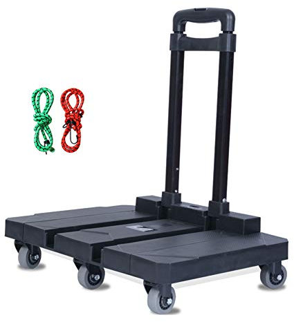 MNSSRN Beweglicher faltender LKW, Stahl Verbreiterte Folding Kleinen Trailer Trolley, Haushalt Multifunktionale Retractable Wagen, Tieflader-LKW,Schwarz,Push Pull Type