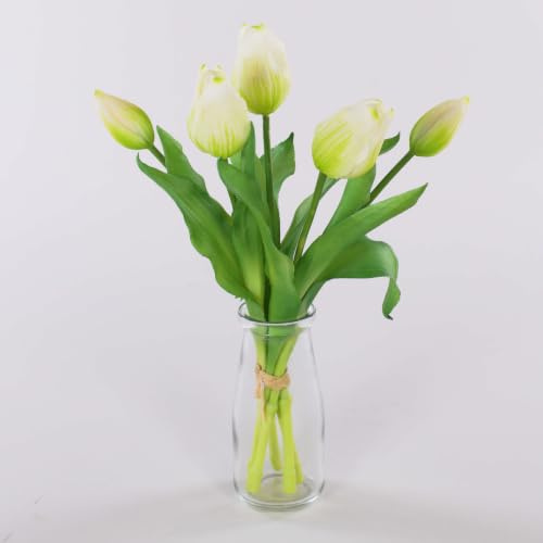 artplants.de Tulpen Blumenstrauß künstlich Leana, weiß-grün, 25cm, Ø20cm - Kunstblumenstrauß/Textilblumen