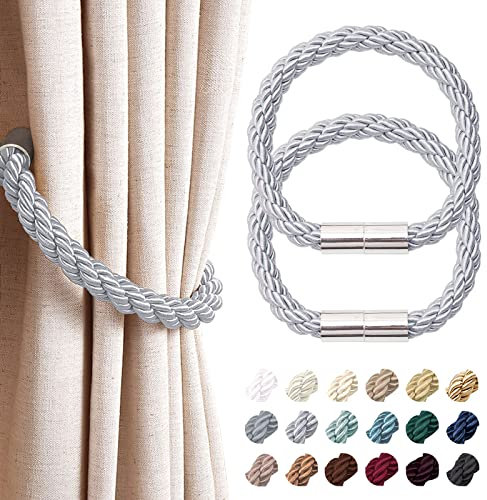 NICEEC 2 Stück Starke magnetische Vorhang-Raffhalter im modernen schlichten Stil Raffhalter praktische dekorative Webart Seil Vorhanghalter für dünne oder Dicke Fenster zu Hause & Büro (grau)
