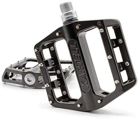 Kartell ® Plattform Mountainbike Pedale aus Aluminium, 9/16“ gehärtete Cro-Mo Achse, industriegelagert, Fahrrad Pedale für E-Bike MTB, BMX, Dirt u.v.m., schwarz