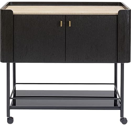 Kare Design Barwagen Milano, Schwarz/Braun, Servierwagen, Eichenholz Korpus, Glas, Stahl Griffe/Füße, 93x97x50 cm (H/B/T)