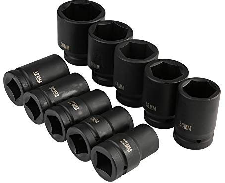 Coffret douille poids lourd, Drive Deep Impact Socket Lot de 10 douilles à impact profond, douille poids lourd de acier au chrome-vanadium 22 à 50 mm