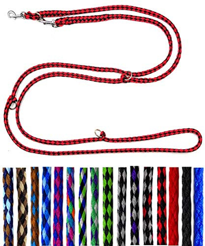 Hundeleine kleine Hunde bis 15 Kg/Doppelleine 4-Fach verstellbar 2,40m / 2,80m / 3,50m Führleine sehr leicht & robust (2,40m 3-Fach verstellbar, Chicago (Schwarz-Rot))