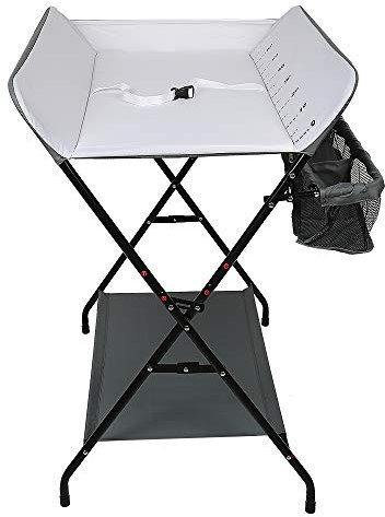 Commode à langer pliable pour bébé,Table à langer mobile avec ceinture de sécurité et compartiments de rangement,Combinaison à langer,Nés Design Ergonomique(79 * 55.5 * 96cm blanc cassé)