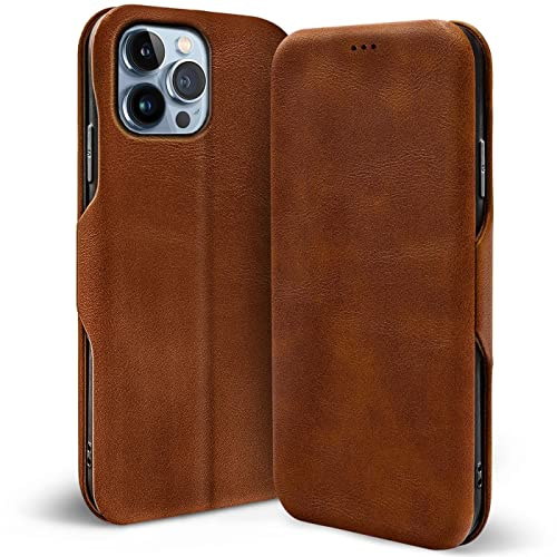Verco Case per Apple iPhone 13 Pro Max Custodia, Cover a Libro Pelle PU per iPhone 13 Pro Max Custodia Premio Booklet Protettiva, Marrone