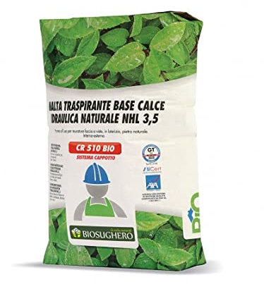 Biosughero - Mortero adhesivo rasante a base de cal natural para abrigos de corcho CR 510 Bio - Paquete de 25 kg (4 bolsas de 25 kg)