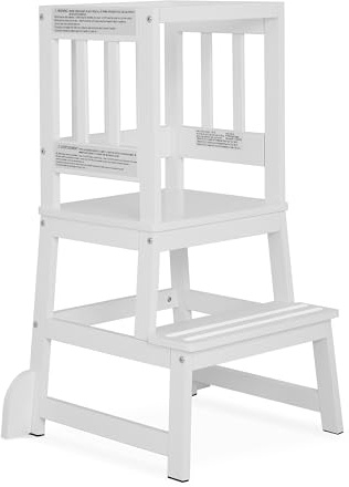 Dream On Me 2-in-1 Funtastic Tower and Step Stool, Toddler Step Tower for Learning & Play, Safety Rails, Anti-Skid Pads, Non-Slip Strips & Stabilizer Fins for Safe Counter Activities - White