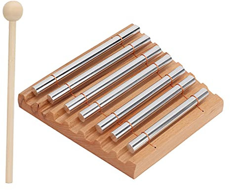 Hand Chimes Bar, Wood Colour Metal Musical Percussion Instrument Energy Chime Beech 7 Tone with Mallet for Meditation for Yoga