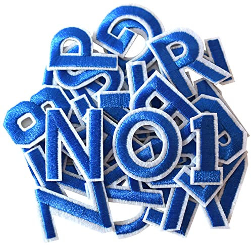 GYGYL 72 Pieces Iron on Letters and Numbers Patches, Blue Letter Patches Alphabet Embroidered Patch A-Z, Numbers 0-9 Applique for Clothes, Dress, Hat, Socks, Jeans, DIY Accessories