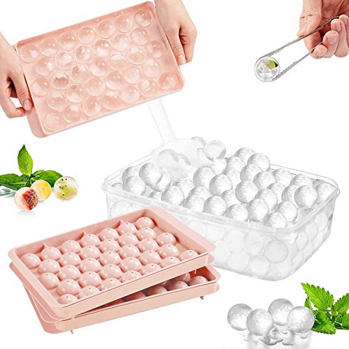 Eiswürfelform,2 Stück Eiswürfelbehälter, Eiswürfelbehälter mit Deckel, BPA-frei, LFGB Zertifiziert, 33-Fach, für Babybrei Enfrieren, Gekühlte Getränke und Whisky (Pink)