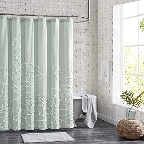 Peri Home Rideau de Douche 100% Coton pour Salle de Bain, 183 x 183 cm, Chenille Verte Rose