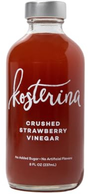 Kosterina - Crushed Strawberry Vinegar – Fruit White Wine Vinegar – Good for Salad Dressing, Marinades, Cocktail Mixer, Healthy Mocktails, Shrub, Digestive Tonic - Apple Cider Vinegar Alternative | 8oz (237ml)