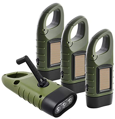 WOLAFOO 4er Pack kleine LED Taschenlampe Handkurbel Wiederaufladbare Solar Flashlight-60 Lumen Kurbe Dynamo ltaschenlampe