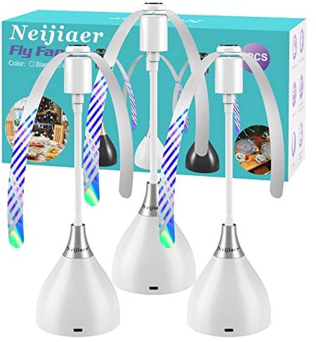 Neijiaer Anti Mouche Ventilateur de Table, Anti Moucherons Plié et Suspendu, Ventilateur Anti Moustique Exterieur Efficaces Alimenté par USB ou Batterie pour Cuisine, BBQ, Fêtes (Blanc,3PCS)
