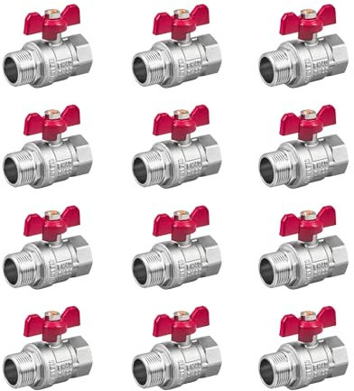 zencQ Kugelhahn mit Verschraubung 3/4 Zoll MF, Messing Kugelhahn mit Flügelgriff, Kugelventil aus Messing Anschluss mit Innengewinde und Außengewinde Flügelgriff für Industrie,Wasserpumpen(3/4 12x)