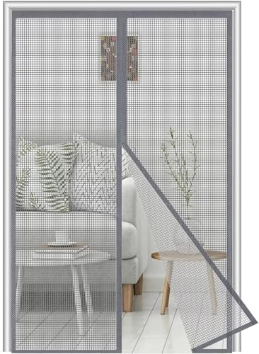 Fibra de vidrio Mosquitera Puerta Magnetica 60x120 cm，Gran resistencia reforzada Cortina Antimoscas de Malla Antimosquitos con Iman,Cierre automático,Lgnífugo,Resistente a desgarros,Gris