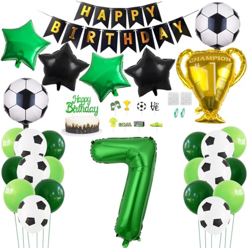Daimay Fußball Luftballon 7 Jahre Geburtstag Deko Fussball Party Geburtstagsfeier Ballon Zubehör Set Grün Fußball Thema Party Happy Birthday Banner Fussball Tortendeko für Kinder Jungen Fußballfans