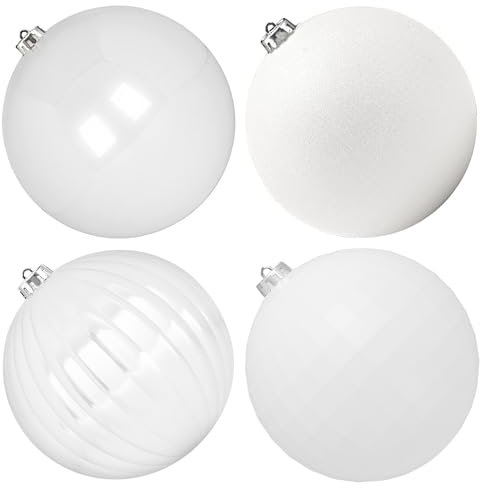Benjia Bolas de Navidad gigantes, juego de adornos extra irrompibles de plástico para exteriores, césped, patio, árbol, decoración colgante (15 cm/150 mm, 4 paquetes, blanco)