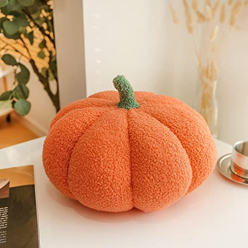 LOMTRATS Dekoratives Kürbis-Wurfkissen für Halloween oder Thanksgiving, Plüsch-Kürbis-förmiges Kissen für Party, Heimdekoration, Kürbiskissen, Kugelkissen, Kissen (rosa-orange, 23 cm)