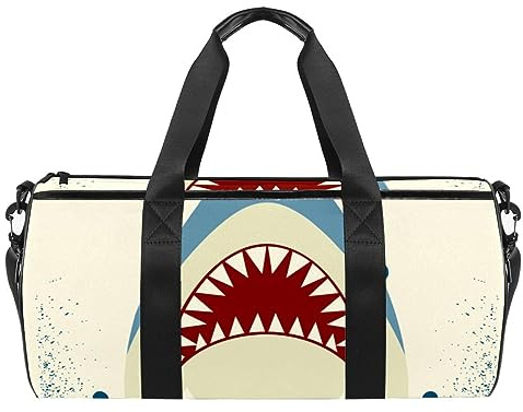 Retro Shark Jaws Sport Gym Bag Fitness Workout Duffel Bag Reisetasche Tote Handtasche Ausrüstung Tasche für Damen Herren, mehrfarbig, 17.7x9x9 inch