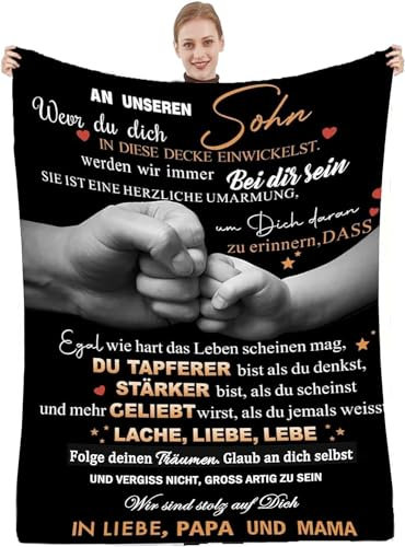 Personalisierte Decke Geschenk für Sohn Von Eltern, Kuscheldecke An unseren Sohn , Brief Decken Geschenke für den Geburtstag der Sohn zu Weihnachten Abschlussgeschenk Geschenk ,18 Geburtstag Junge