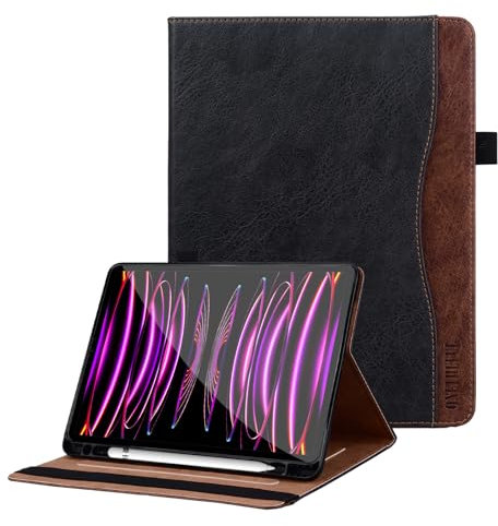 ONETHEFUL Custodia Cover per iPad Pro 11 (2022/2021/2020/2018) Protettivo con Pencil Holder Supporto in Pelle PU Compatibile per iPad Pro 11 (4a/3a/2a/1a Generazione) Auto Svegliati/Sonno Nero