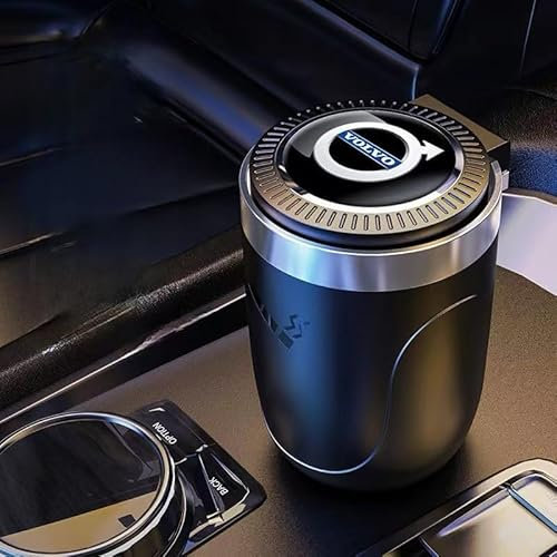 Auto Aschenbecher für Volvo V40 2012-2020, Deckel Tragbare Auto Rauchfreien Aschenbecher Zigarette mit LED Blaulicht Abnehmbarer Rauchfreier Innenausstattung