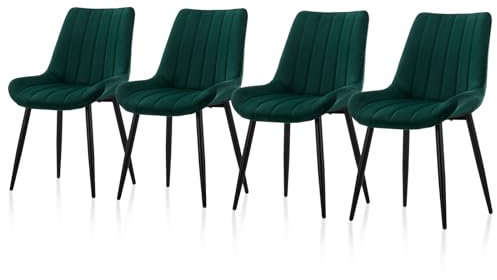 TUKAILAI Esszimmerstühle 4er Set aus Samt, Küchenstühle mit Rückenlehne,weichen Kissen,Metallbeine, Ergonomische Sessel, Moderne Stühle für Küche,Esszimmer,Wohnzimmer,Empfangsraum, Grün